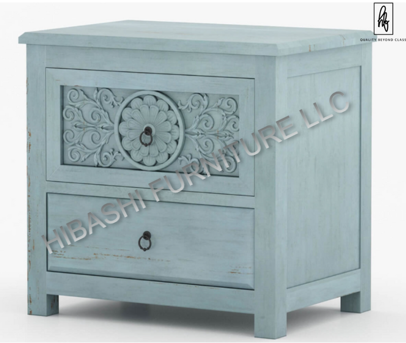 Tallaq Hand Carved Solid Mango Wood Bedside Table