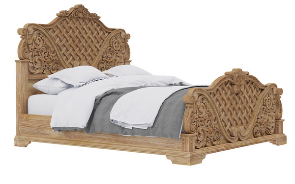 Cama de plataforma rústica tradicional de madera maciza de mango Blossom