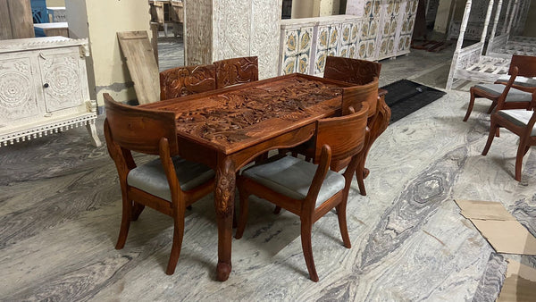 Shajahan Peacock Hand Carved 8 seater Dining Table Set