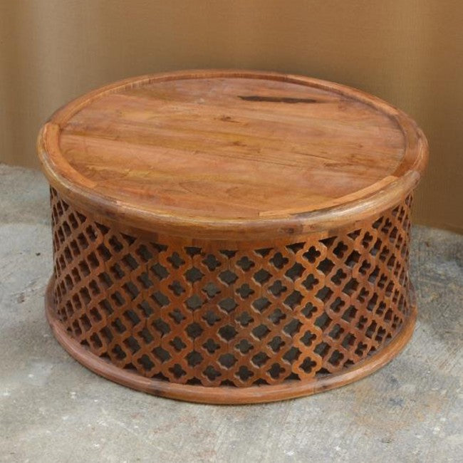 Hand Carved Floral Round Coffee Table