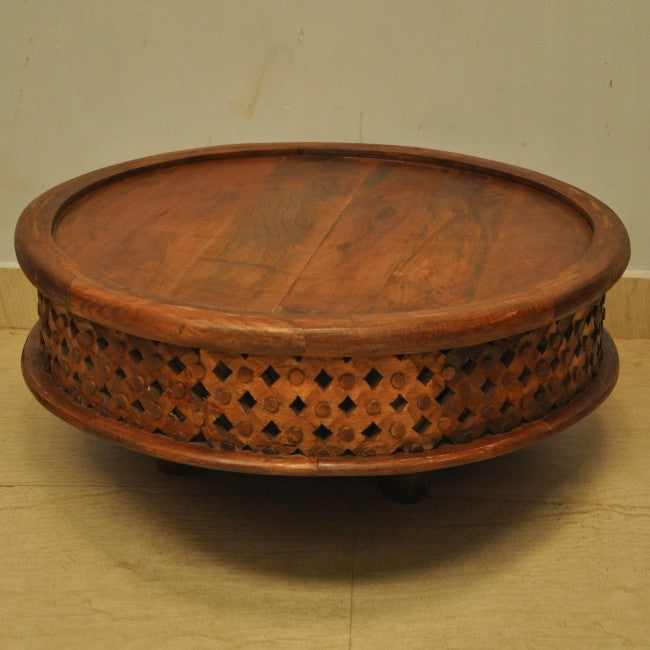 Hand Carved Round Coffee Table with Legs