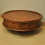 Hand Carved Round Coffee Table with Legs