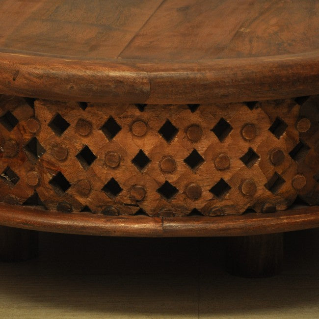 Hand Carved Round Coffee Table with Legs