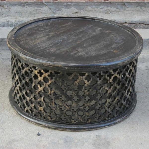 Hand Carved Floral Round Coffee Table