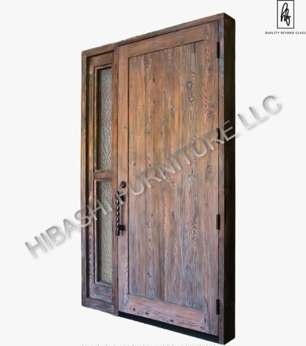 DIPOLOG Hand Carved Wood Front Door With Custom Textured Glass Sidelight