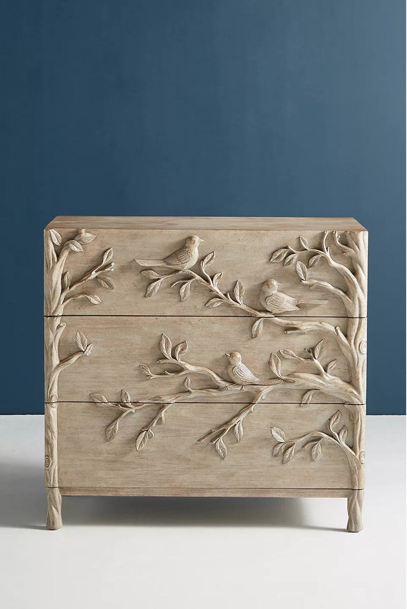 Hand Carved Ornithology Bedside / Entryway