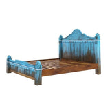 Hand Carved Blue Wash Solid Mango Wood Platform Bed