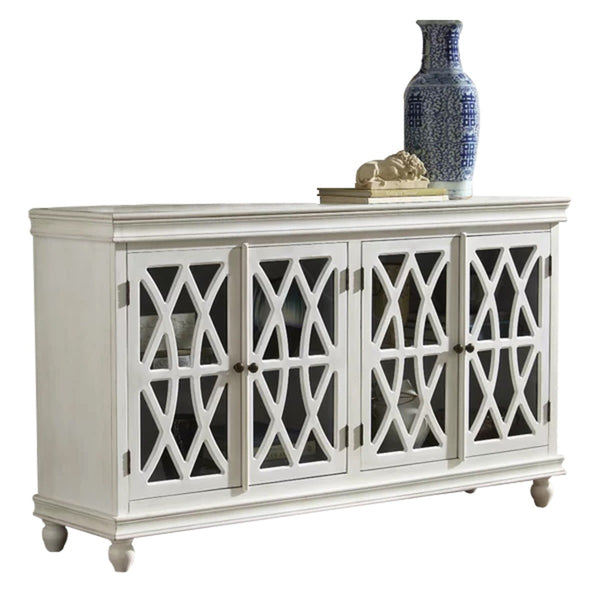 French Arched White Glass Door Sideboard