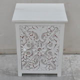 Indian Floral Design Hand Carved Wooden Bedside Table/ Hand Made Nightstand
