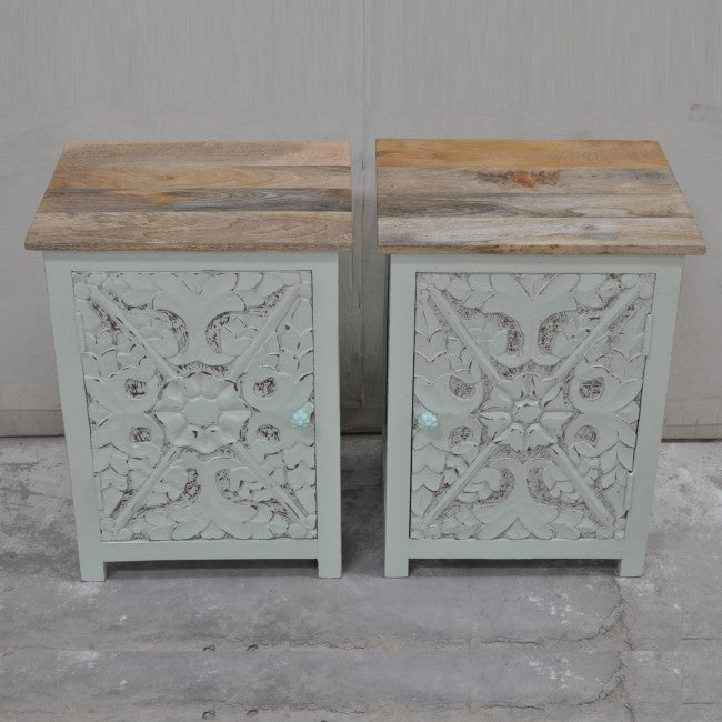 Hand Carved Pair of Bedsides, solid wooden bedside