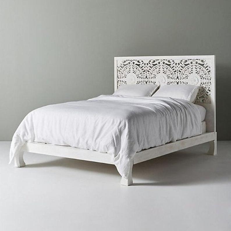 Dynasty Low Line Hand Carved Indian Wooden Bed Frame-DLLHCBF