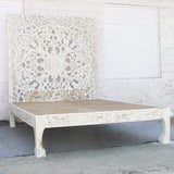 Dynasty hand carved Indian Solid wooden Nadia bed frame White