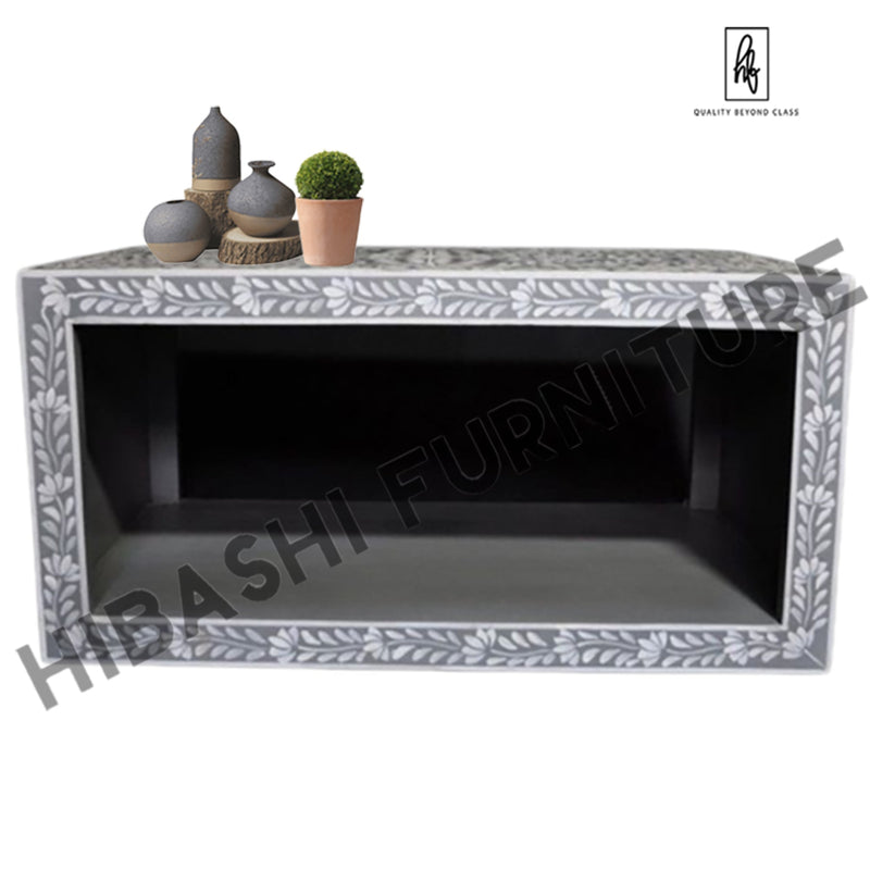 Mesa de centro floral gris con incrustaciones de hueso Pandora