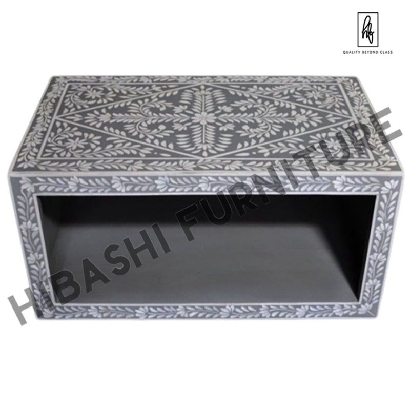 Mesa de centro floral gris con incrustaciones de hueso Pandora