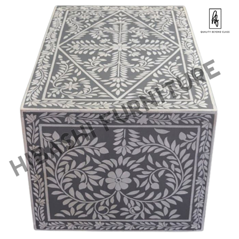 Mesa de centro floral gris con incrustaciones de hueso Pandora