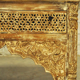 Consola de madera maciza marrón tallada estilo mehrab indio/mesa de salón con cajón