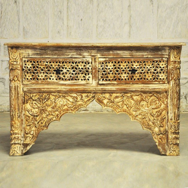 Mesa de salón estilo Mehrab tallada con cajones