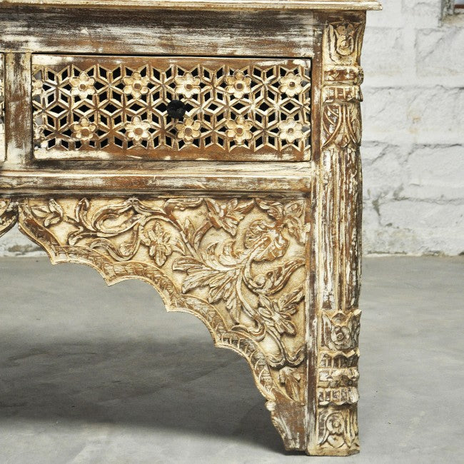 Mesa de salón estilo Mehrab tallada con cajones