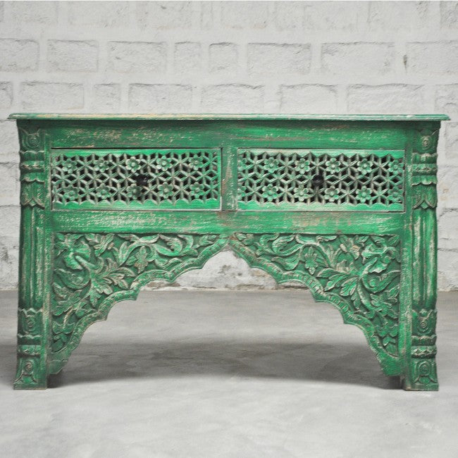 Mesa de salón estilo Mehrab tallada con cajones