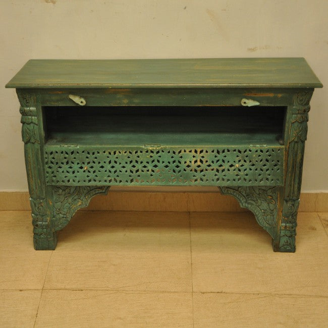 Mesa de recibidor tallada estilo Mehrab con cajones-Verde