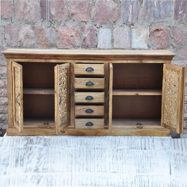 Jali Sideboard - Solid Wood Chest of 5 Drawers Storage Cabinet