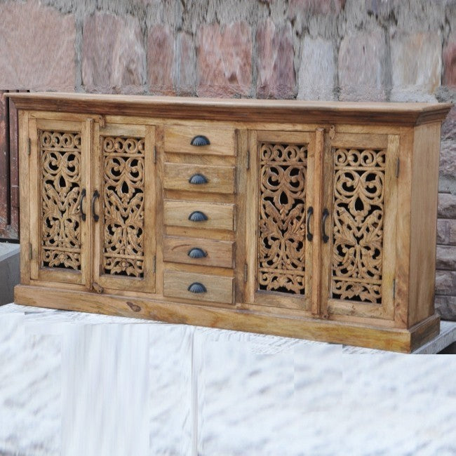 Jali Sideboard - Solid Wood Chest of 5 Drawers Storage Cabinet