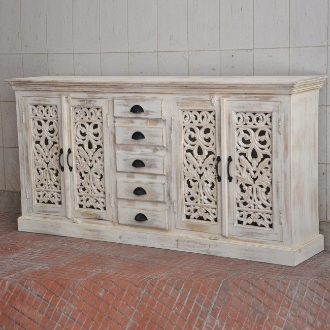 Jali Sideboard - Solid Wood Chest of 5 Drawers Storage Cabinet