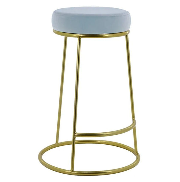 KINTA Blue Velvet Stool With Gold Base