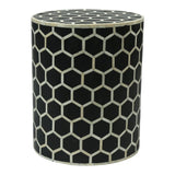 Bone Inlay Round Drum Side Table Honycomb - Large