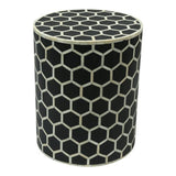 Bone Inlay Round Drum Side Table Honycomb - Large