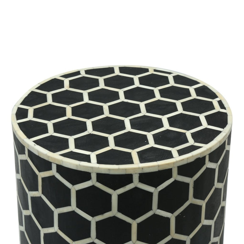 Bone Inlay Round Drum Side Table Honycomb - Large