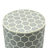 Bone Inlay Round Drum Side Table Honycomb - Large