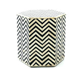 Zigzag Bone Inlay Hexagonal Drum Side and End Table - Size L