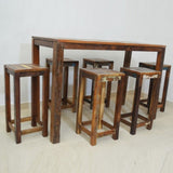 Nirvana Reclaimed Timber Wood Patio 7pc Bar Setting