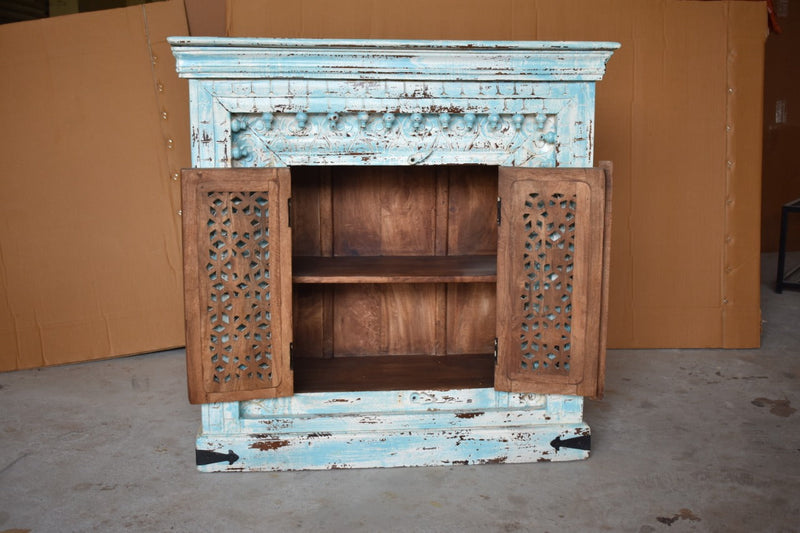 Jali Design Hand Carved Designer Small Sideboard, Table Cabinet, Hall Table, Storage Cabinet.