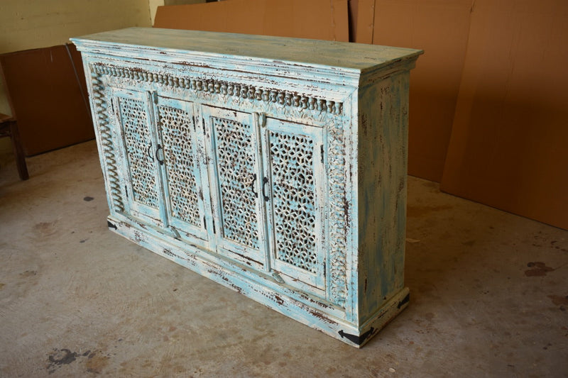 Jali Design Hand Carved Designer Sideboard, Buffet Table Cabinet, Hall Table, Storage Cabinet