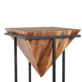 DAPITAN Pyramid Shape Wooden Side Table With Cross Metal Base Accent Table