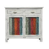 RAINBOW CARVED 2 DOOR WOODEN SIDEBOARD-White wash-100-40-90