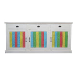 RAINBOW CARVED 3 DOOR WOODEN SIDEBOARD-White-180-40-90