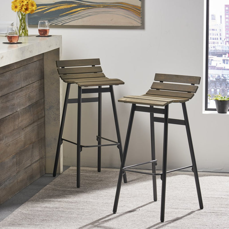 CLAVER 35" Industrial Wooden Barstool (Set of 2)