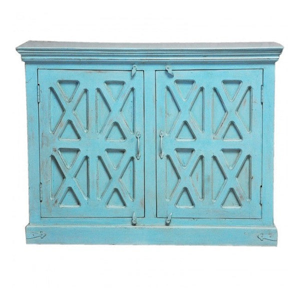 X DESIGN SOLID WOOD DOOR SIDEBOARD-Turquoise-110-40-90